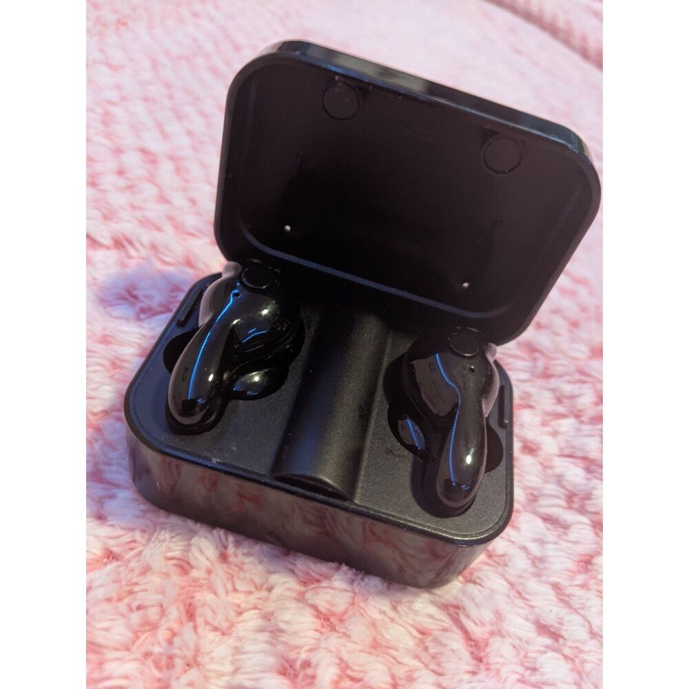 Black True Wireless Bluetooth Earbuds In-Ear Headphones w/ Charging Case